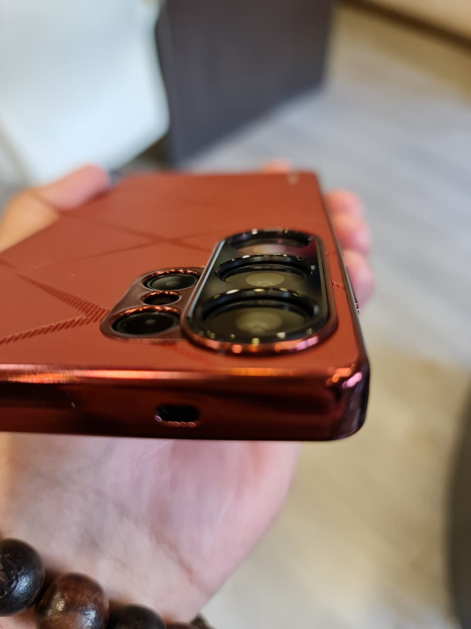 Luxury Plating PU Leather Camera Lens Protection Back Case for Samsung