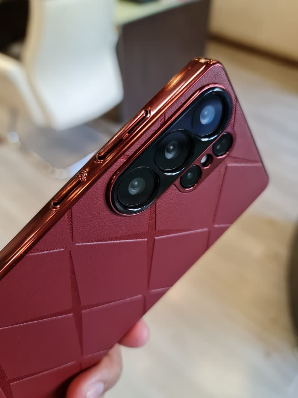 Luxury Plating PU Leather Camera Lens Protection Back Case for Samsung