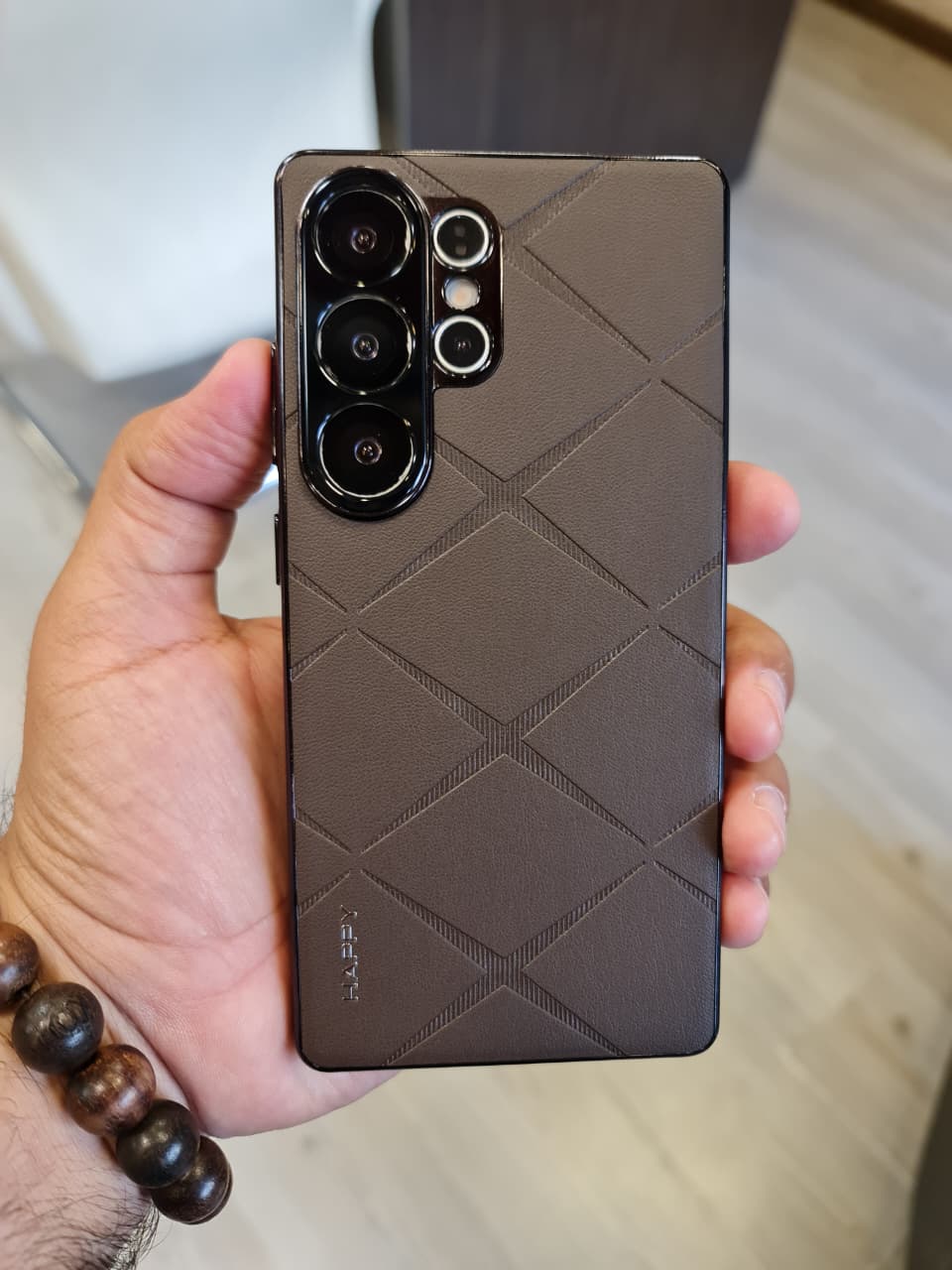 Luxury Plating PU Leather Camera Lens Protection Back Case for Samsung