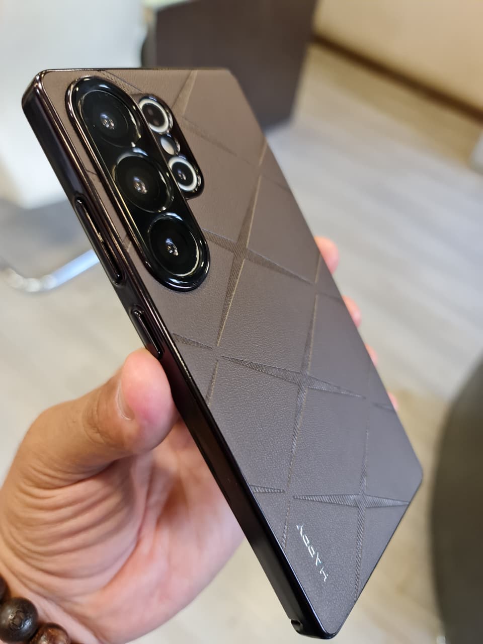 Luxury Plating PU Leather Camera Lens Protection Back Case for Samsung