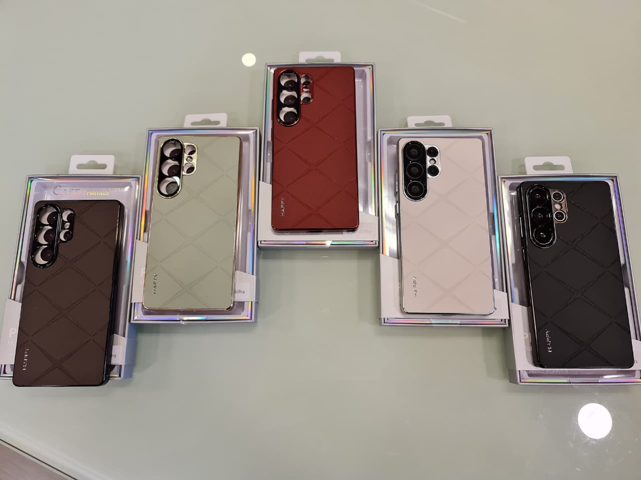 Luxury Plating PU Leather Camera Lens Protection Back Case for Samsung