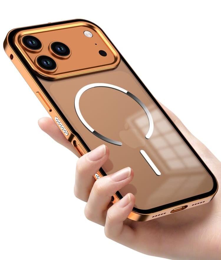 Metal Bumper Frame Frosted PC Back Cover Case for iPhone 17 Pro Max(Orange)