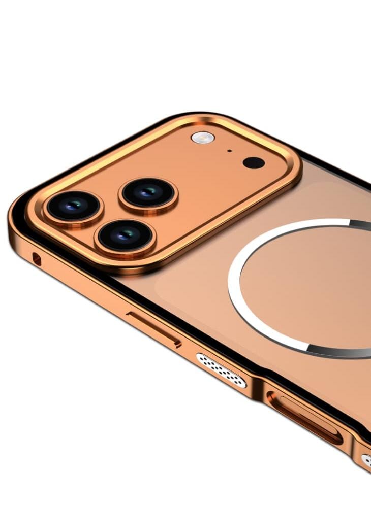 Metal Bumper Frame Frosted PC Back Cover Case for iPhone 17 Pro Max(Orange)