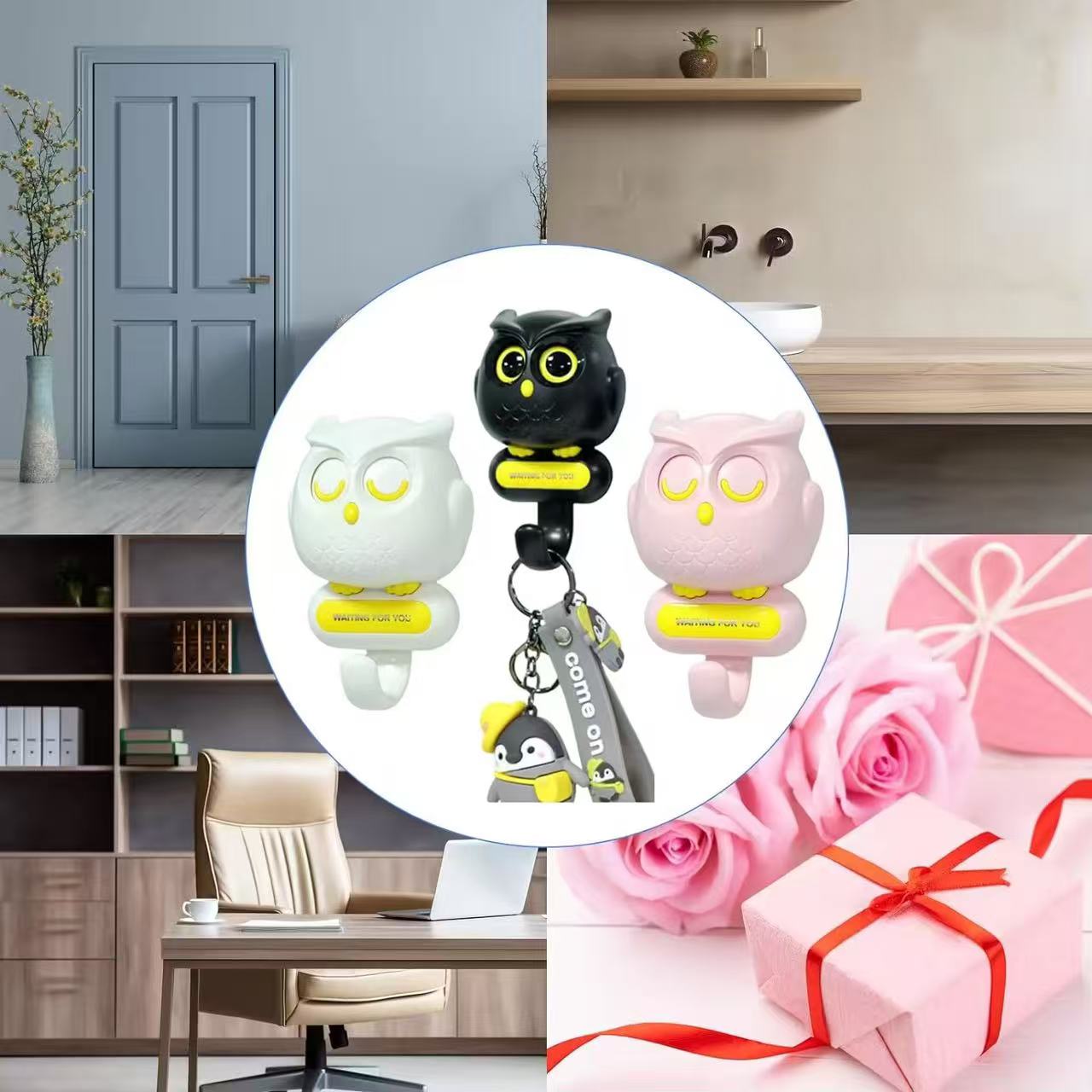 Owl Creative Hooks Utility Cute Decor Hooks (Purple)