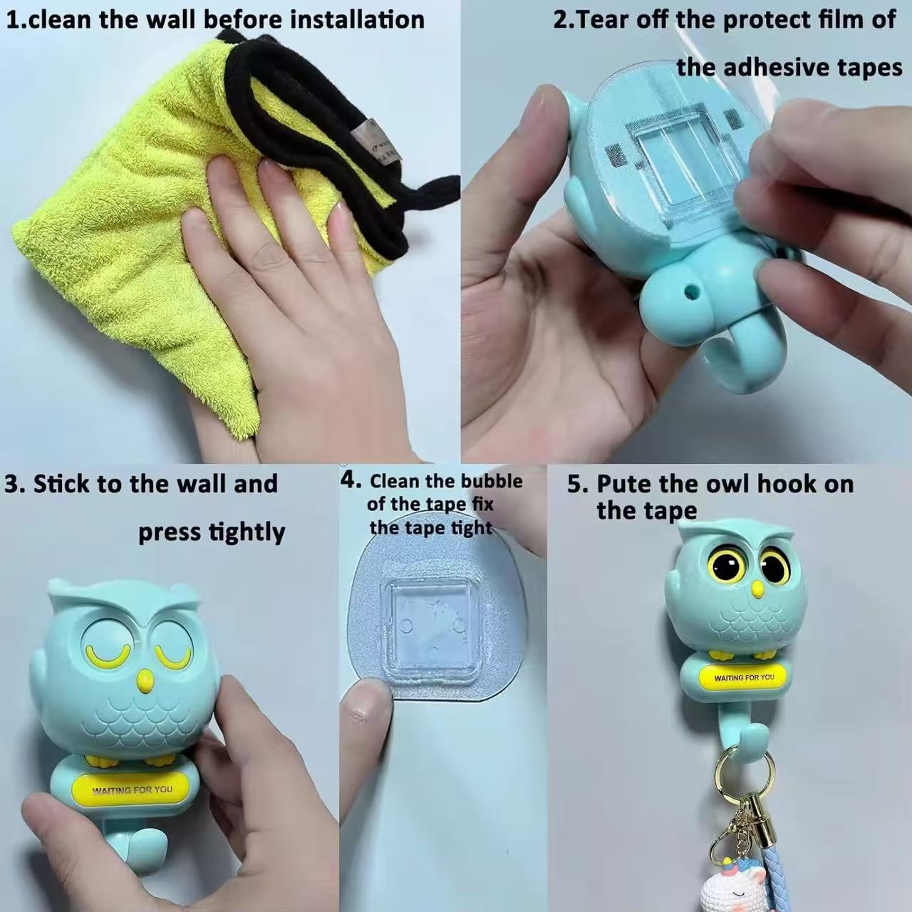 Owl Creative Hooks Utility Cute Decor Hooks (Black)