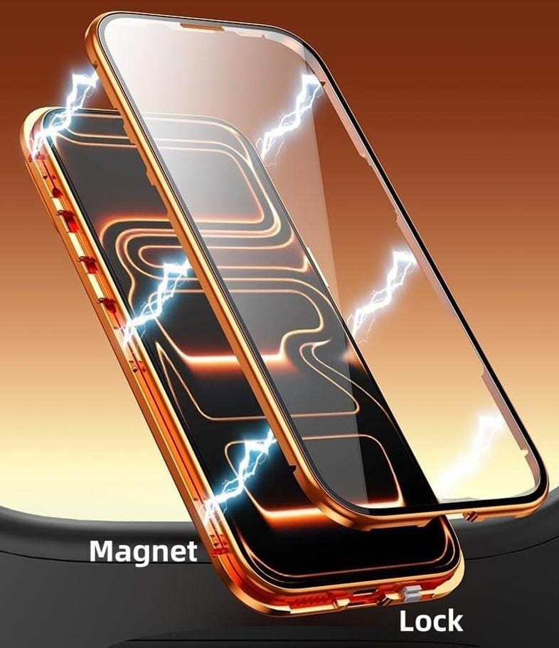 360 magnetic transparent case for iPhone 17 Pro Max(Orange)