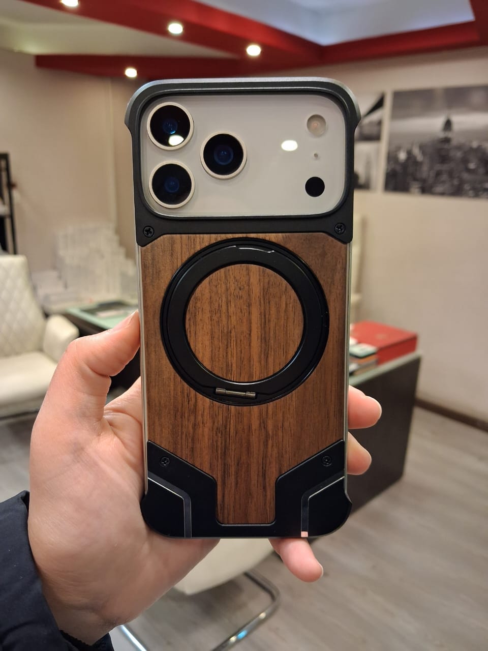 Magnetic Aluminum Metal Frameless Real Wood Case For Iphone 17 Pro max