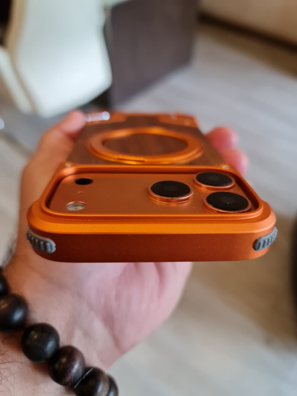 Magnetic Aluminum Metal Frameless Real Wood Case For Iphone 17 Pro max