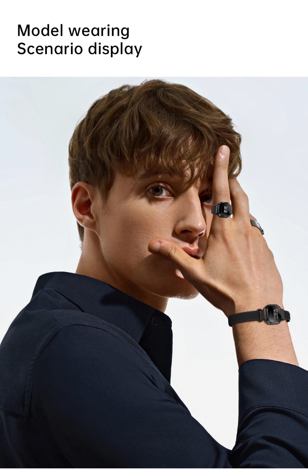 B7 Mini Smart Ring Watch with Interchangeable Stainless Steel and Nylon Straps