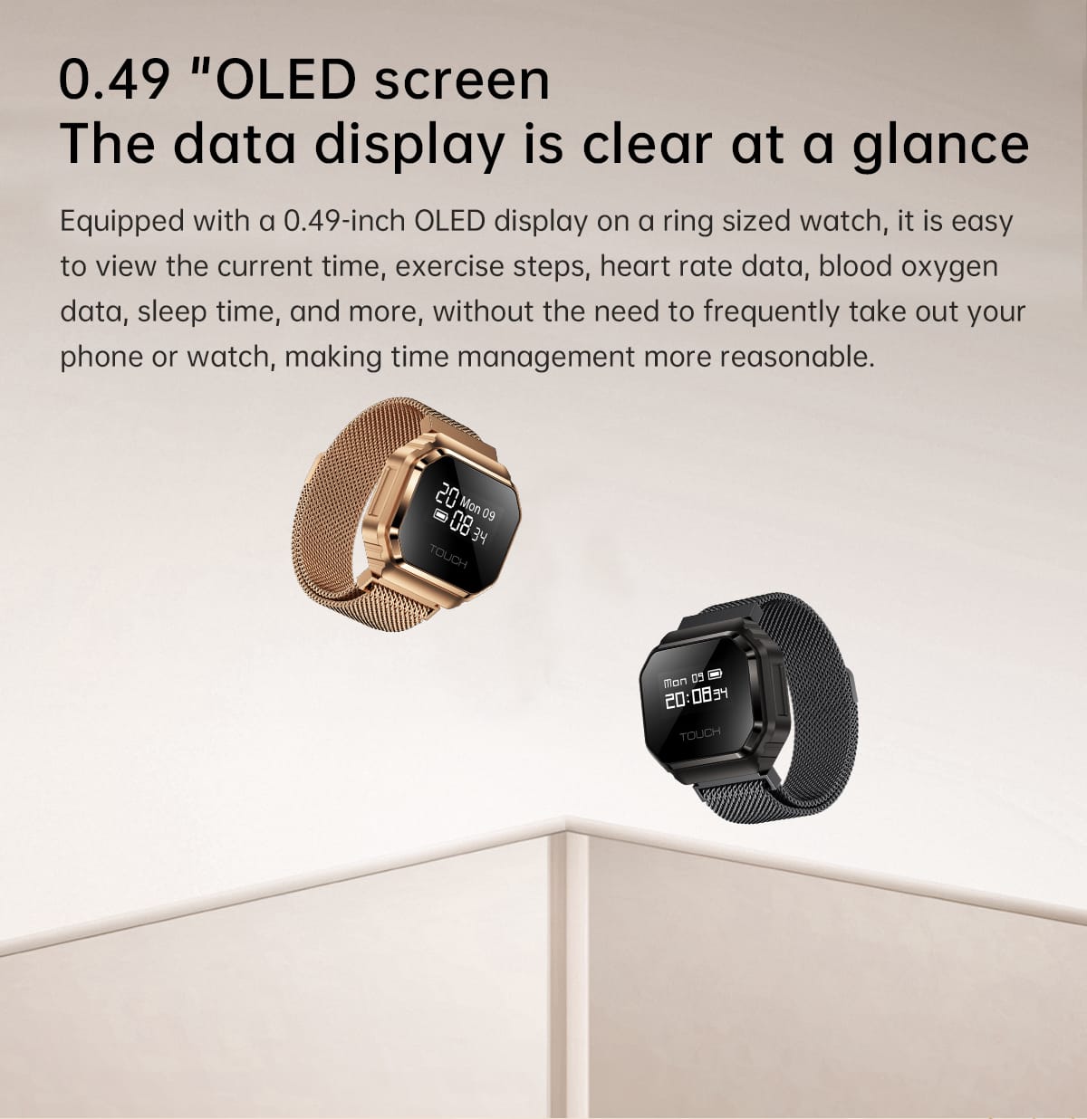 B7 Mini Smart Ring Watch with Interchangeable Stainless Steel and Nylon Straps