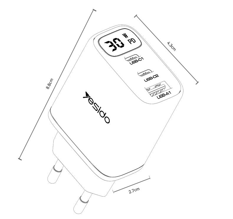 YESIDO YC69 EU 30W Power Display Fast Charging Wall Charger