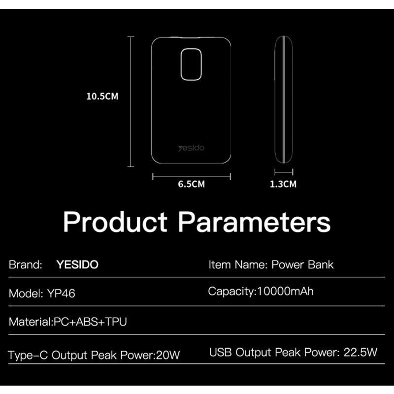 Yesido YP46 Hot Sale Power Bank 10000mah 22.5W PD20W