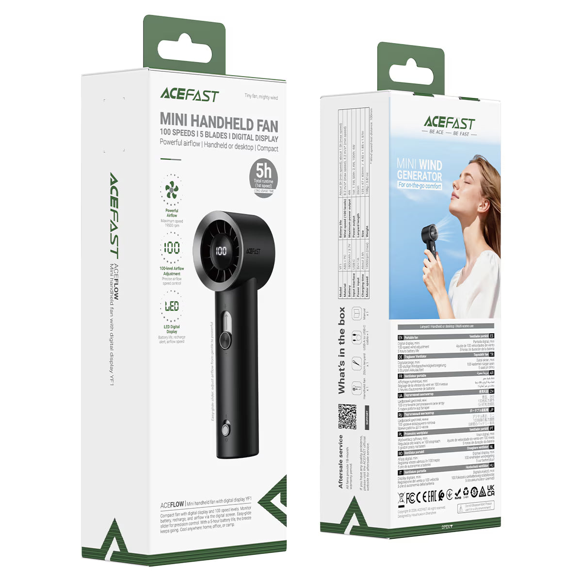 Acefast Portable Fan Handheld Blower with Display YF1