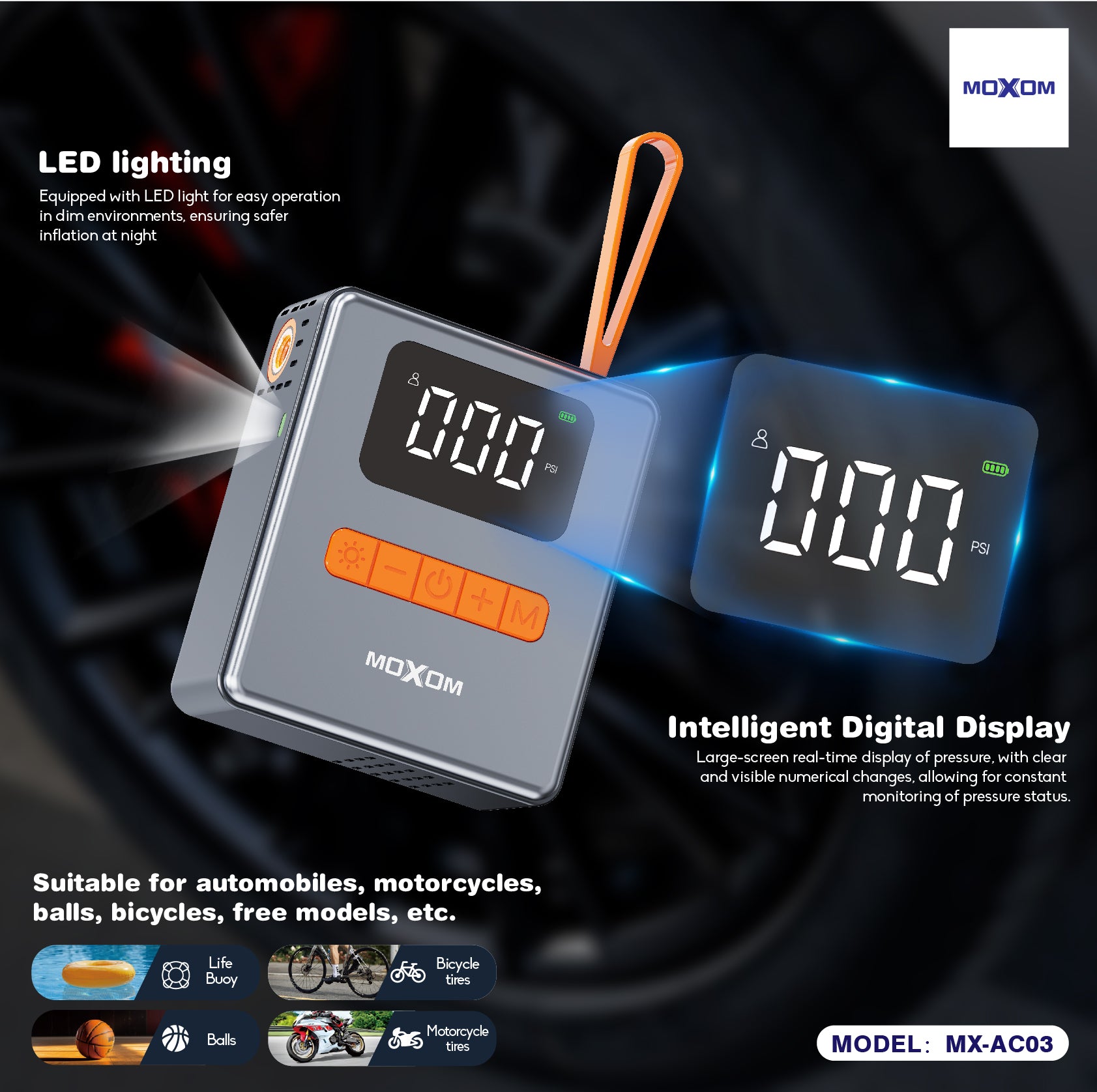 MOXOM Mini 150PSI&1800mAh Battery Air Pump