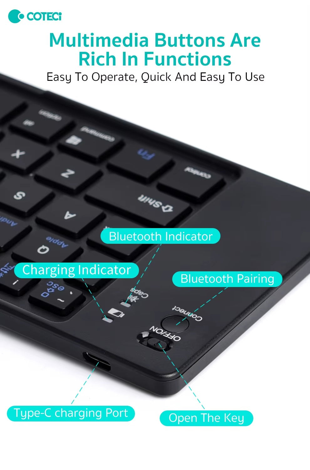 Coteci Portable Foldable Wireless Bluetooth Keyboard