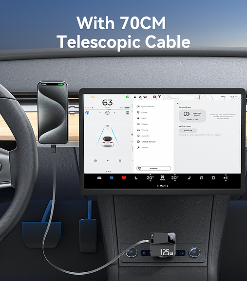 Yesido Y71 125W Type-C + 8 Pin Retractable Cable 3 in 1 Car Charger