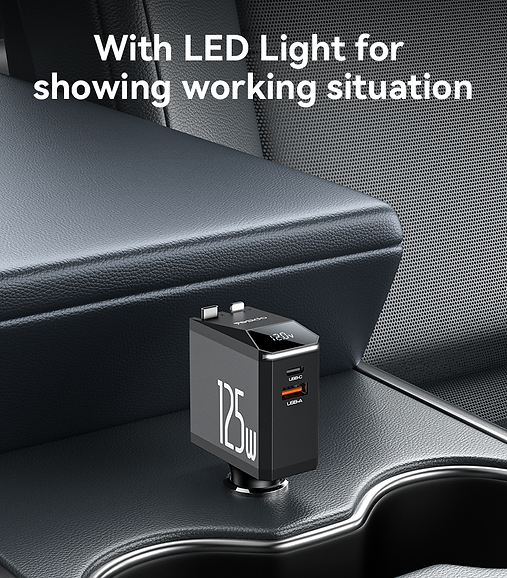 Yesido Y71 125W Type-C + 8 Pin Retractable Cable 3 in 1 Car Charger