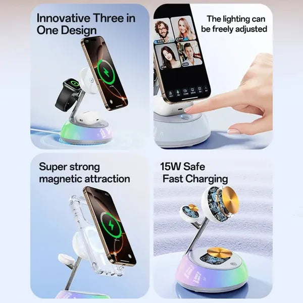 YESIDO DS31 3-in-1 Magnetic Wireless Charging Stand with RGB Light