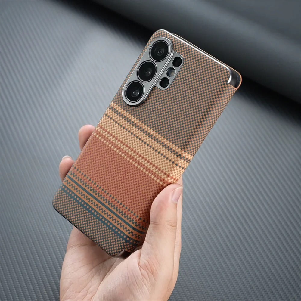 Carbon fiber textured leather smartphone case with card slot flip cover for answering calls for Samsung