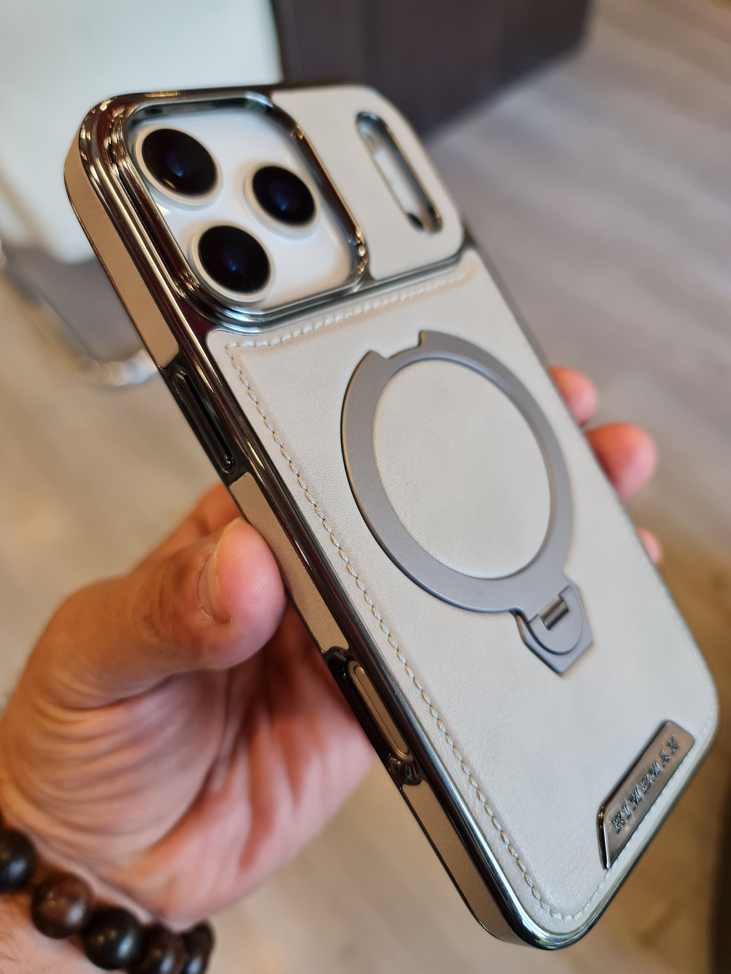 RUIMEIBI New Plating PU Leather Magnetic Phone Case for iPhone 17 Pro Max(Grey)