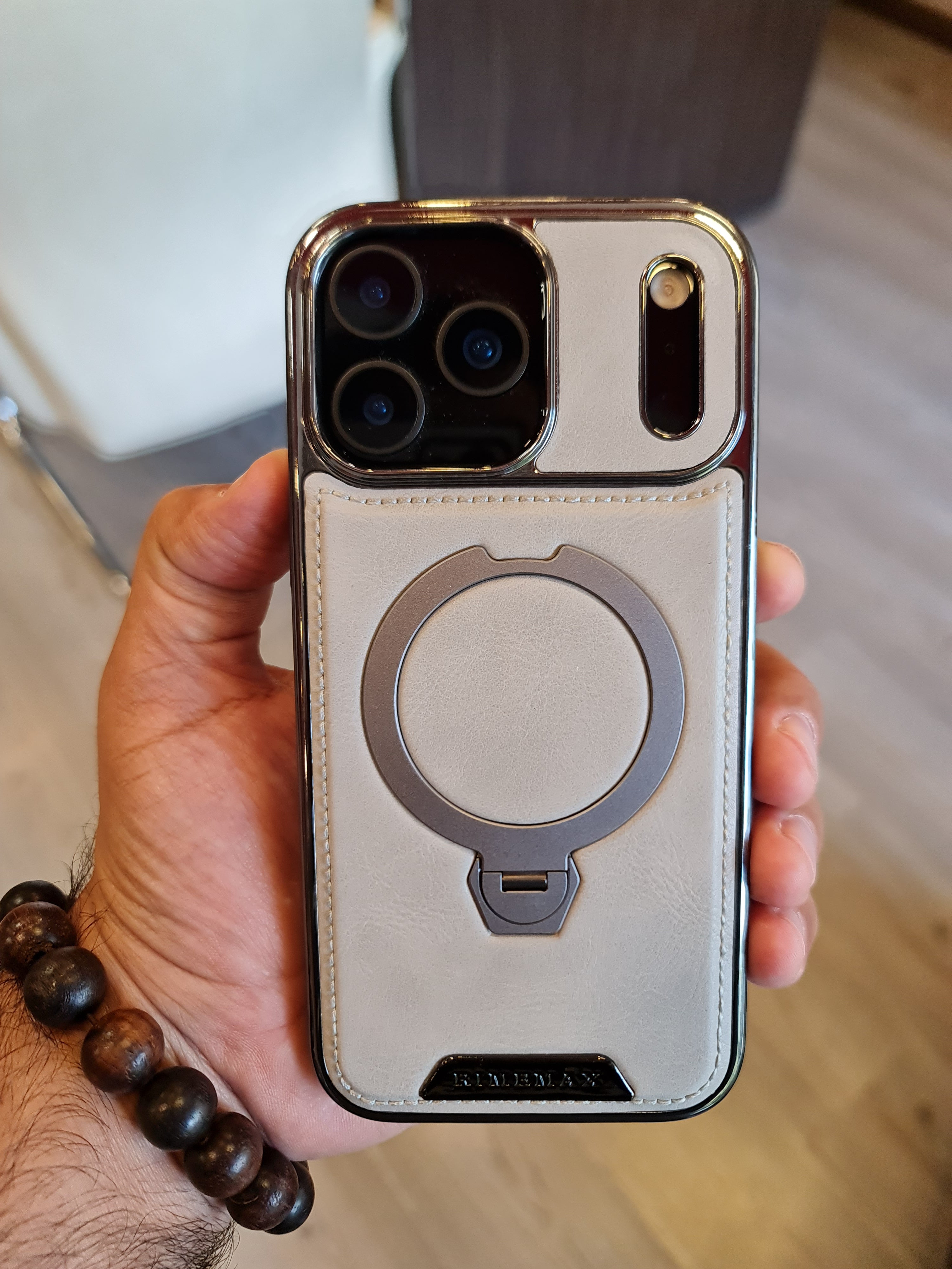 RUIMEIBI New Plating PU Leather Magnetic Phone Case for iPhone 17 Pro Max(Grey)