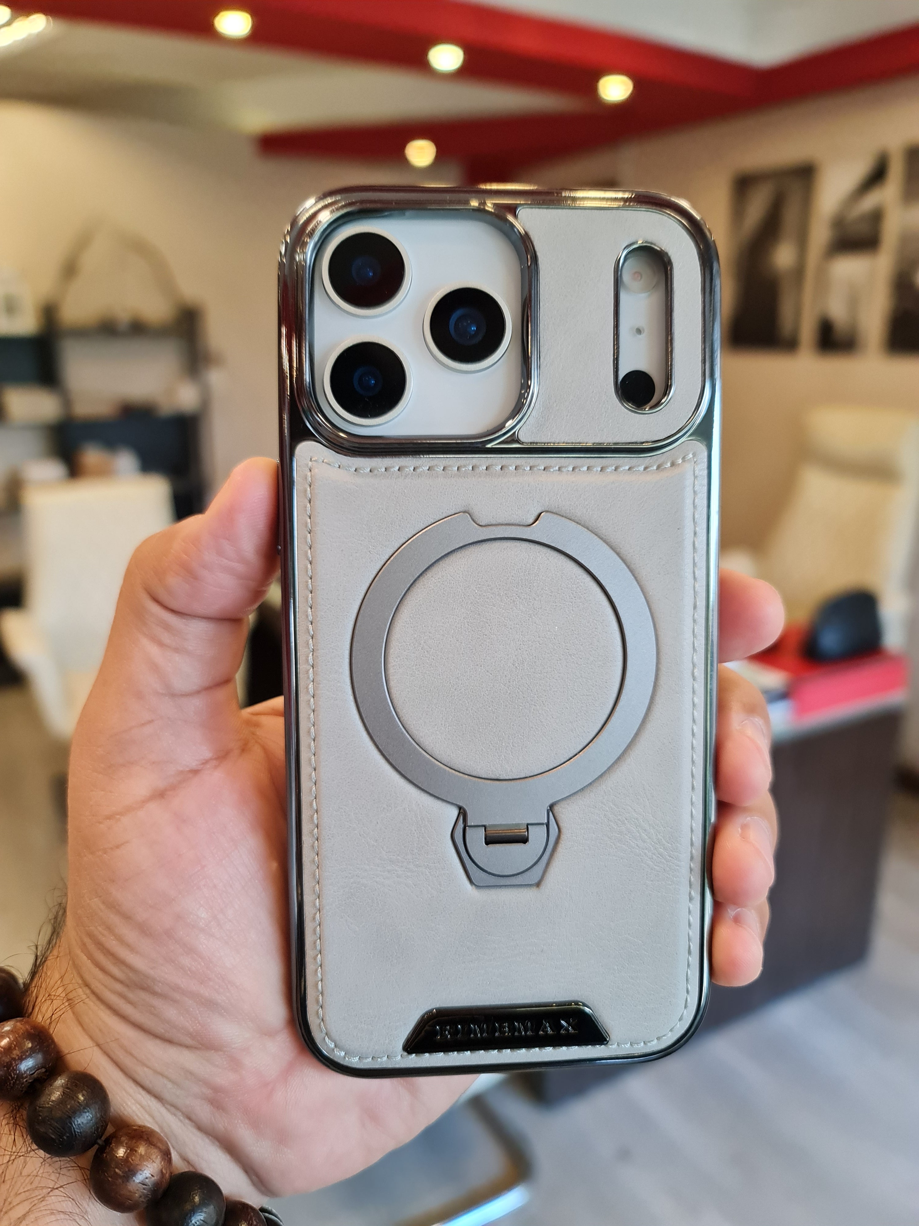 RUIMEIBI New Plating PU Leather Magnetic Phone Case for iPhone 17 Pro Max(Grey)