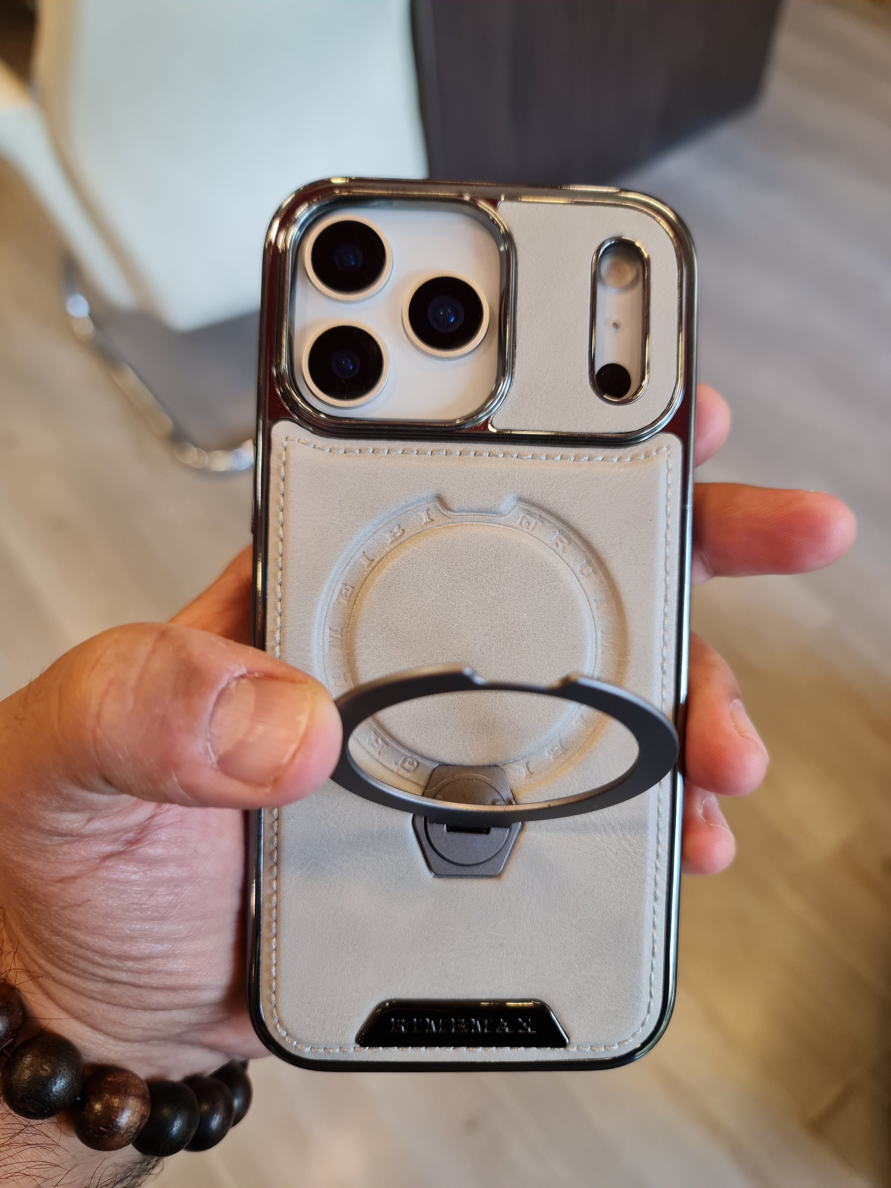 RUIMEIBI New Plating PU Leather Magnetic Phone Case for iPhone 17 Pro Max(Grey)