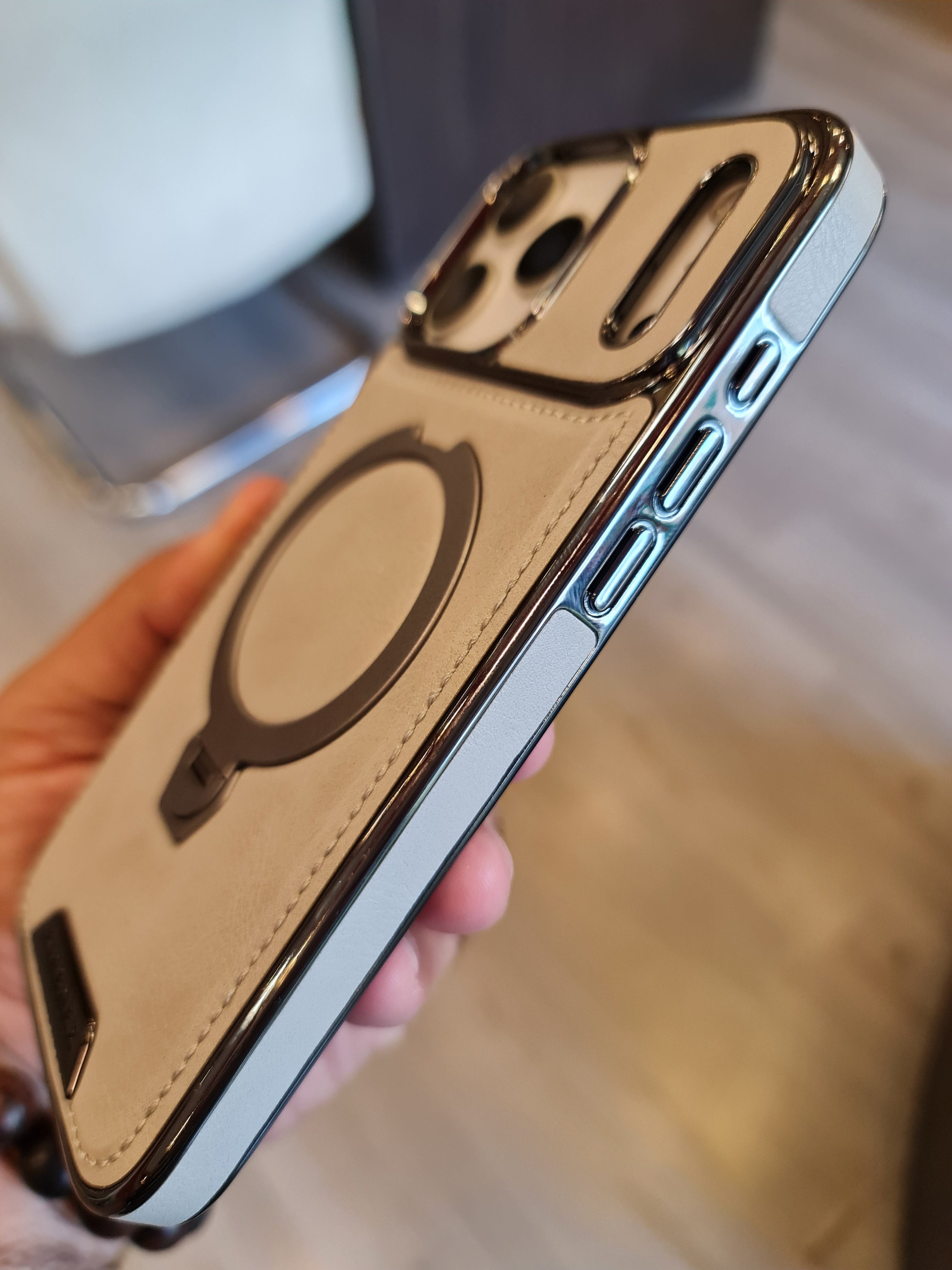 RUIMEIBI New Plating PU Leather Magnetic Phone Case for iPhone 17 Pro Max(Grey)