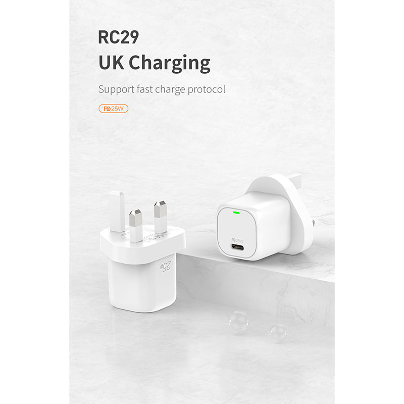Recci RC29 GaN 25W wall charger 3 pin standard