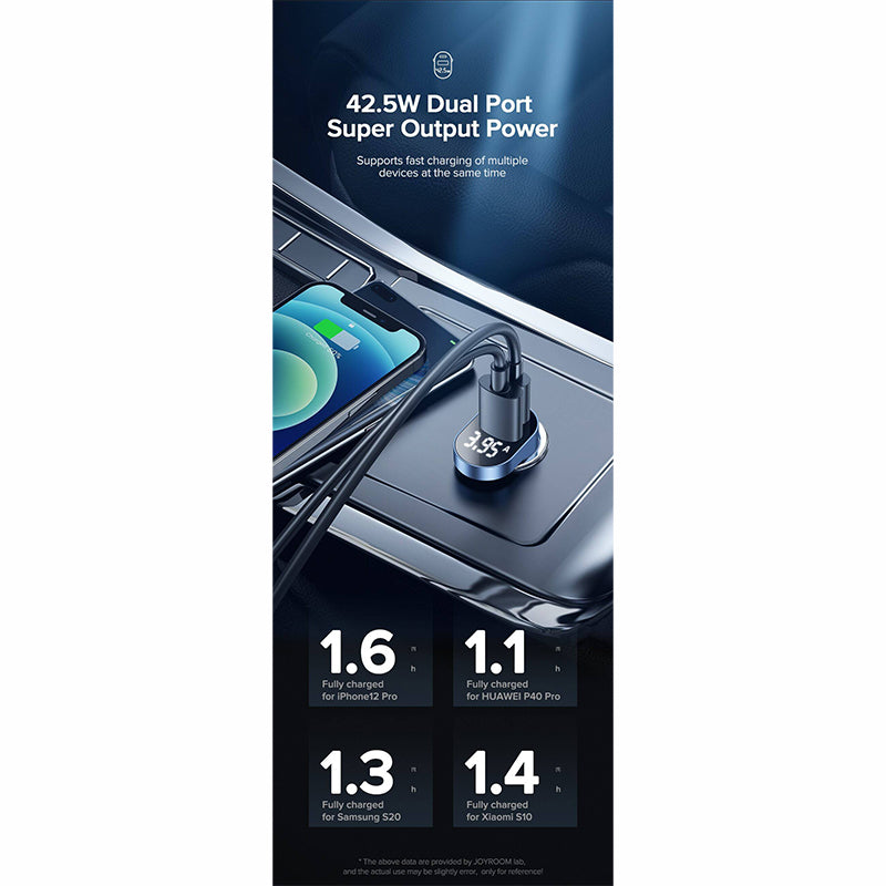 Joyroom C-A17 fast car charger USB / USB Type C 42,5W Quick Charge, Power Delivery, AFC, SCP silver