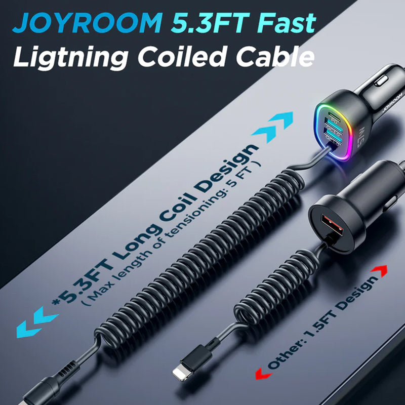 Joyroom 4 in 1 Fast Car Charger PD, QC3.0, AFC, FCP with 1.6m 57W Lightning Cable Black (JR-CL20)