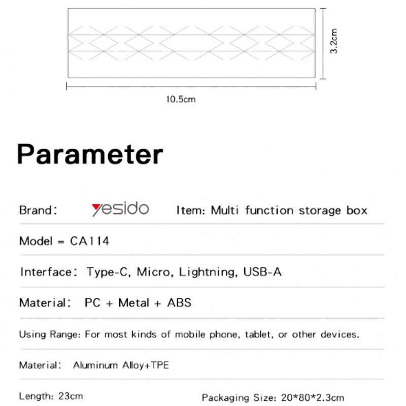 Yesido CA114 Multifunctional storage box 6 in 1 mobile phone USB data cable design