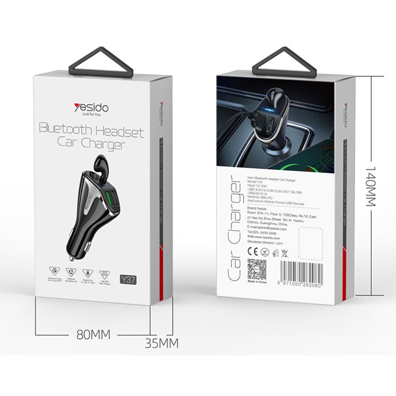 Yesido Y37 Bluetooth Headset Car Charger