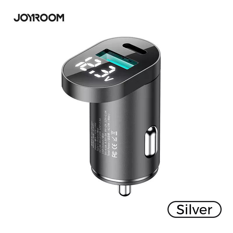 Joyroom C-A17 fast car charger USB / USB Type C 42,5W Quick Charge, Power Delivery, AFC, SCP silver