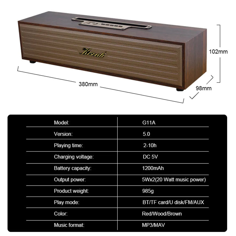Kisonli G11A custom logo personalized wooden 10w blue tooth speaker with am fm radio
