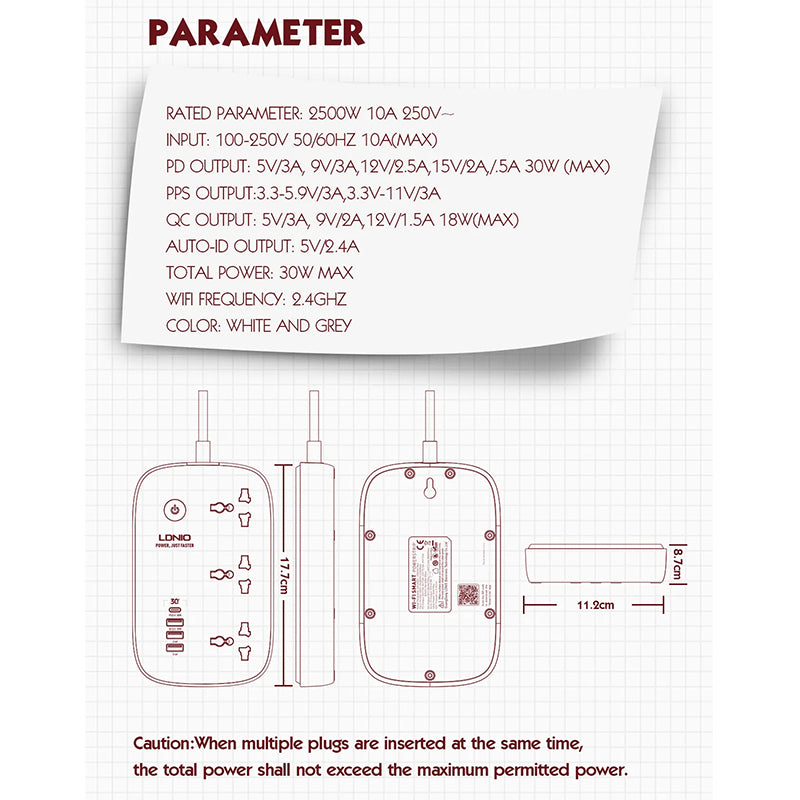 LDNIO SCW3451 3 AC Outlets Wi-Fi Smart Power Strip