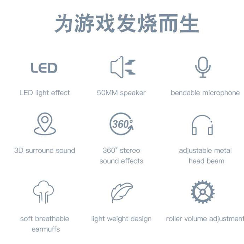 YESIDO EK01 Stereo Sound Gaming Headset Headphone with Microphone and LED Light Design