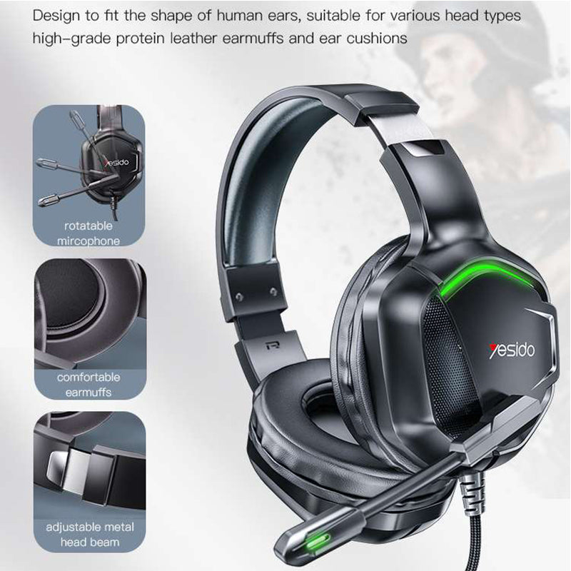 YESIDO EK01 Stereo Sound Gaming Headset Headphone with Microphone and LED Light Design
