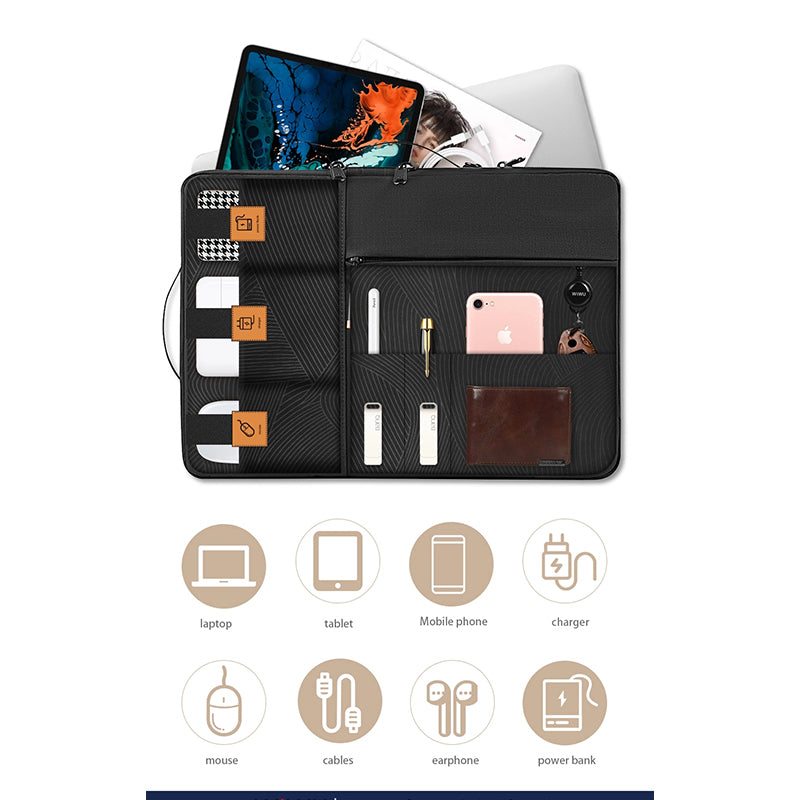 WiWU Alpha Double Layer Sleeve Waterproof Faux Fur Lining Computer Compartment Handbag