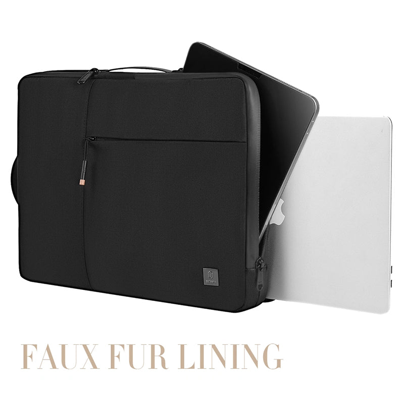 WiWU Alpha Double Layer Sleeve Waterproof Faux Fur Lining Computer Compartment Handbag
