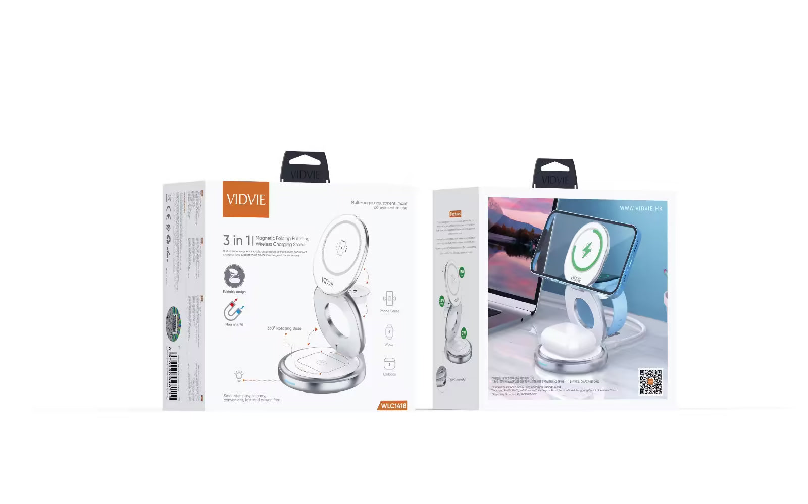 VIDVIE WLC1418 3 in 1 Magnetic Folding Rotating Wireless Charging Stand