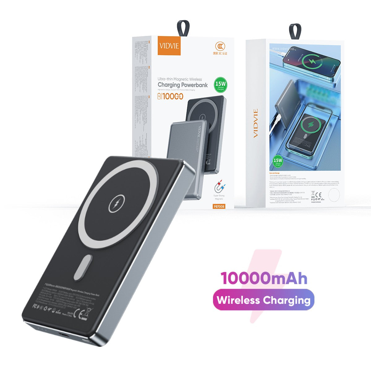 VIDVIE PB7008  10000mAh Ultra-thin Magnetic Wireless Charging Power Bank