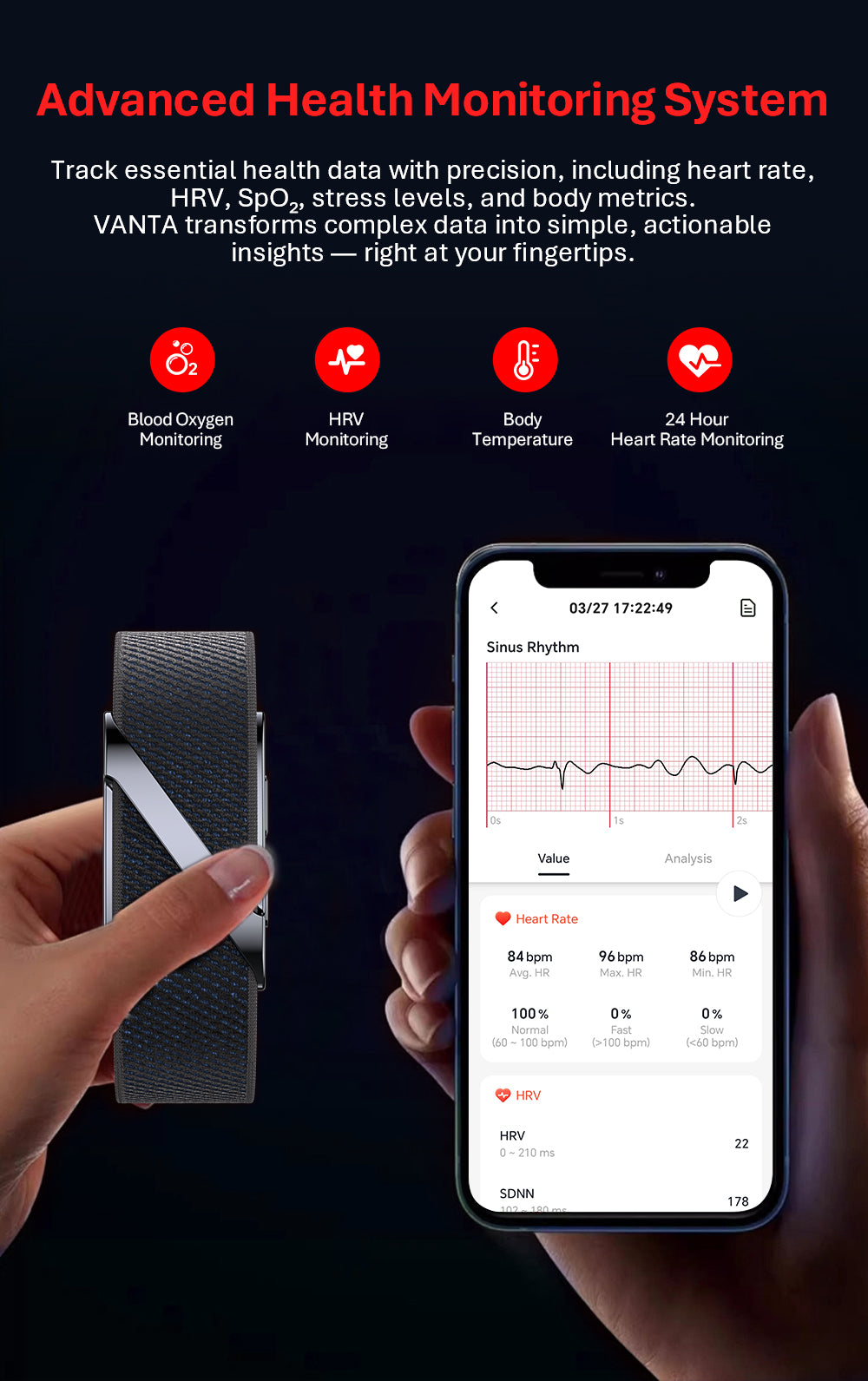VALDUS VANTA ECG Advanced Screenless Fitness Tracker