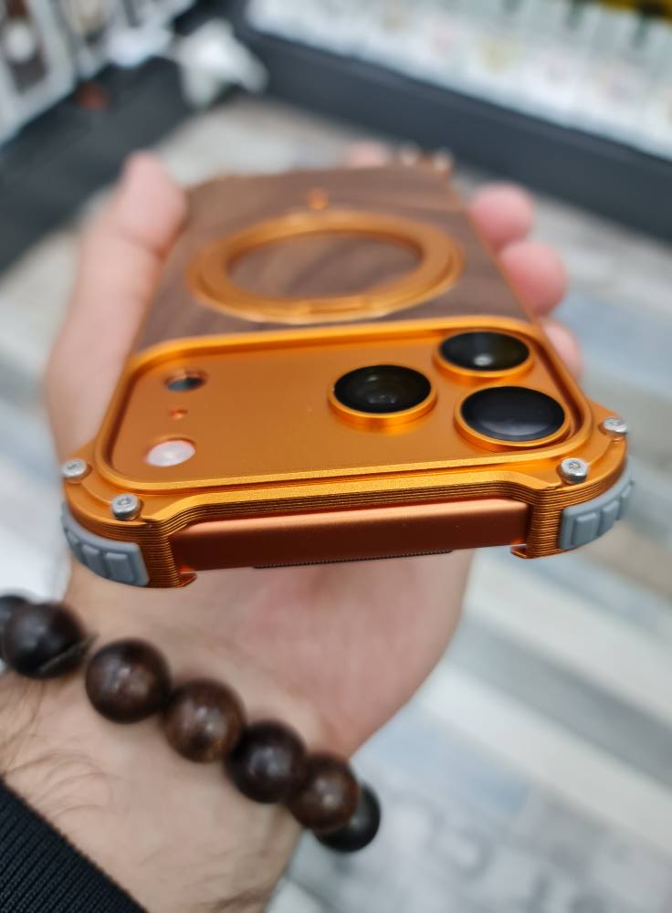 Magnetic Metal Premium Wooden Frameless Case For Iphone 17 Pro max