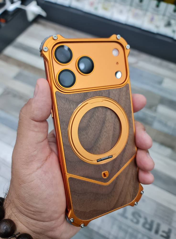 Magnetic Metal Premium Wooden Frameless Case For Iphone 17 Pro max