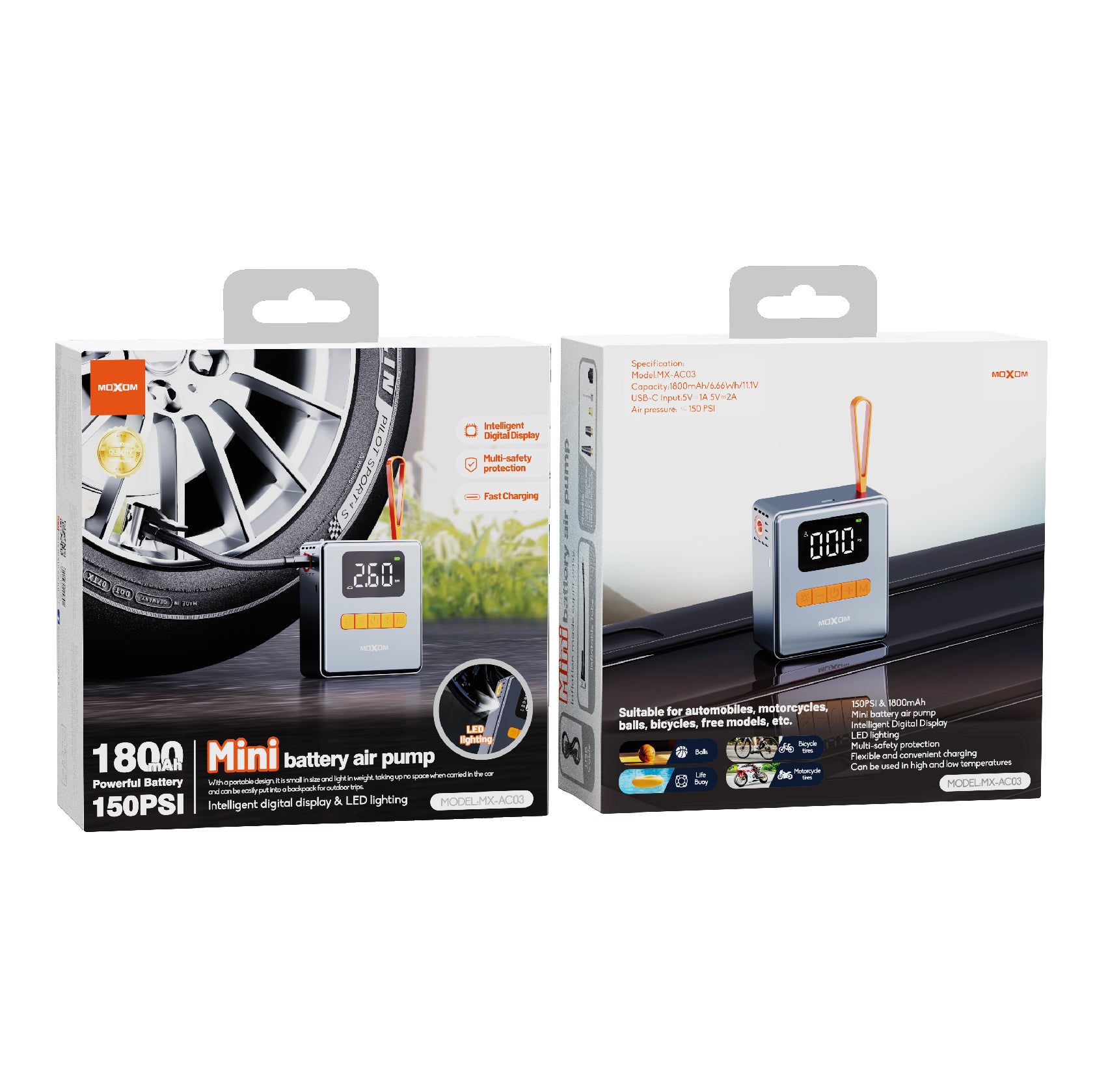 MOXOM Mini 150PSI＆1800mAh Battery Air Pump