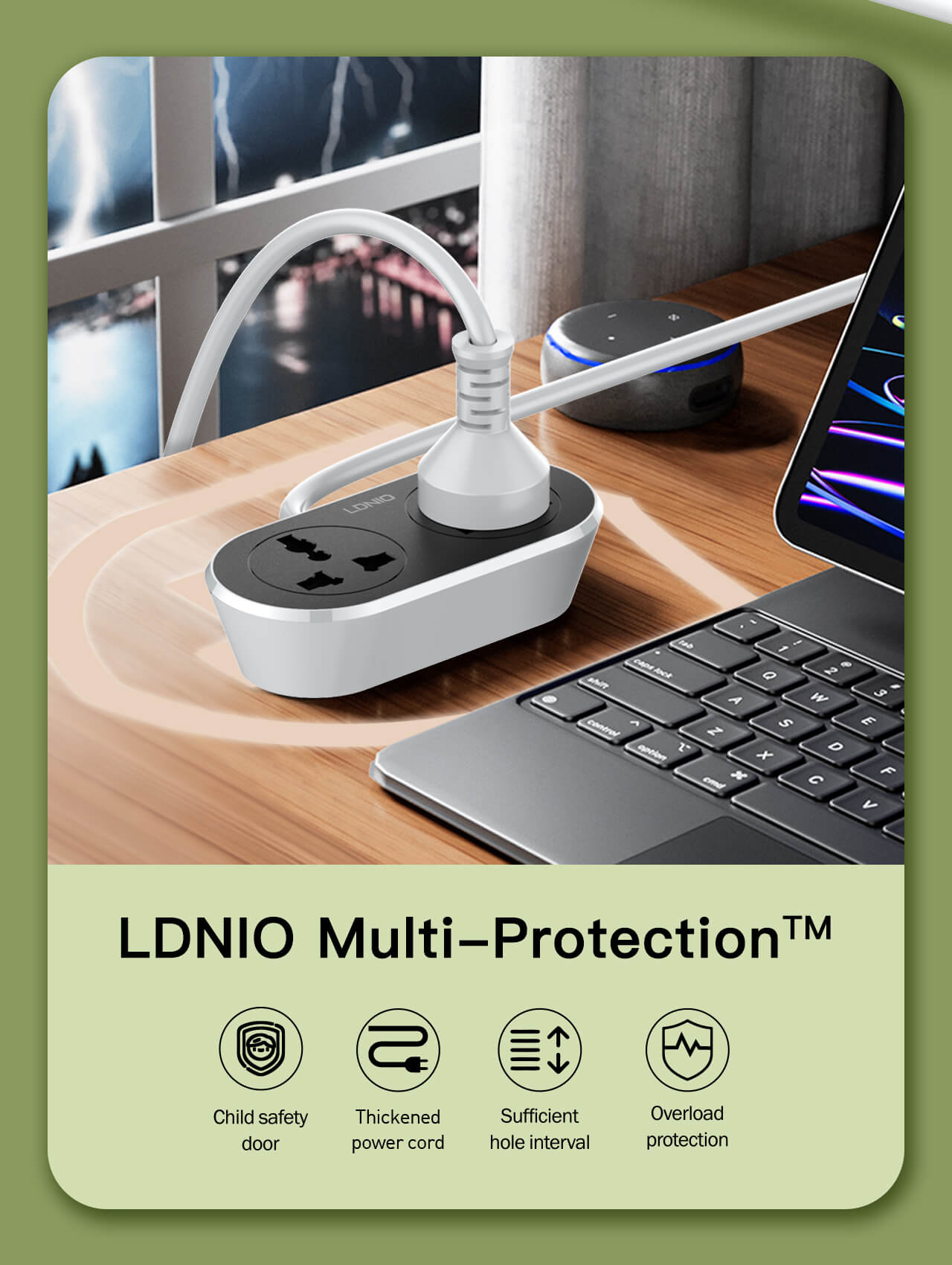 LDNIO 2 AC Outlet Universal Extension Power Socket SC2018