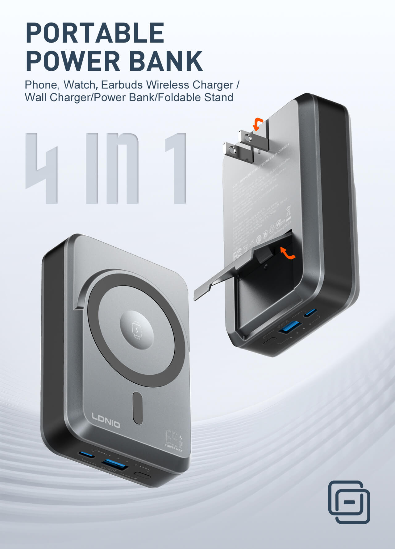 LDNIO 4-IN-1 MAGNETIC WIRELESS POWER BANK+CHARGER PQ26