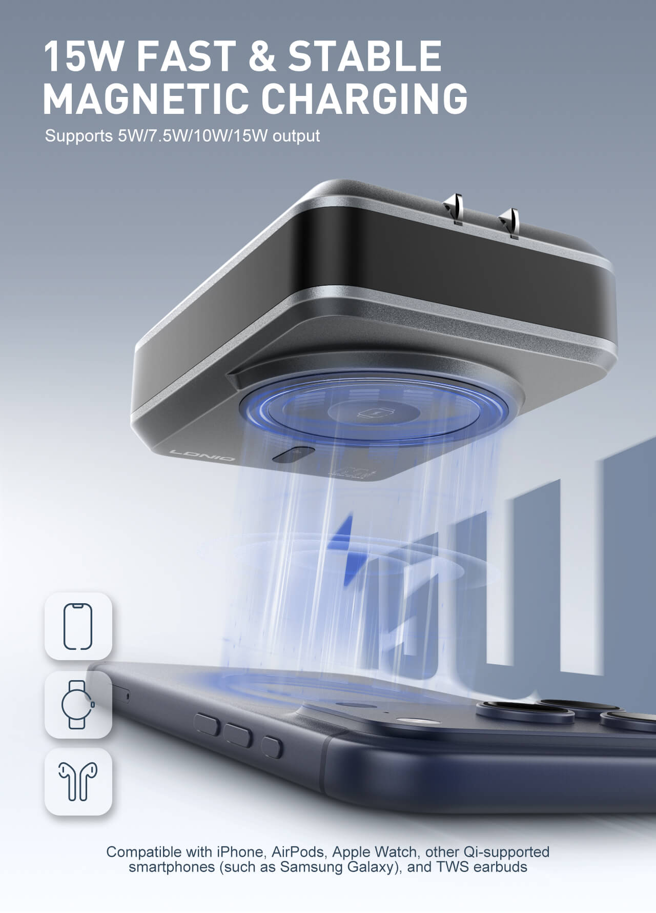 LDNIO 4-IN-1 MAGNETIC WIRELESS POWER BANK+CHARGER PQ26