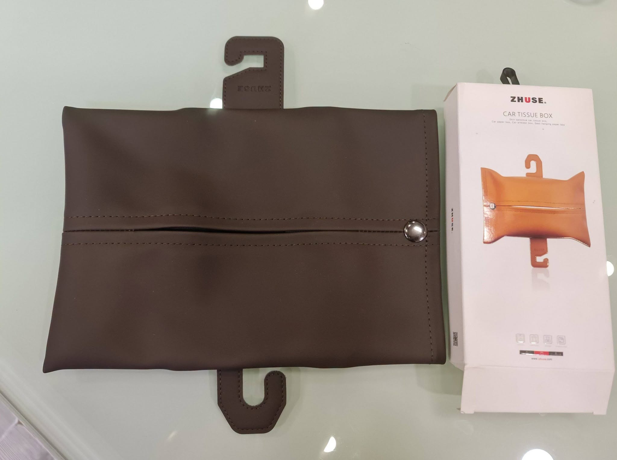 ZHUSE CA-009 Premium PU Leather Car Tissue Holder